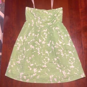 Green & White J.Crew Strapless Dress